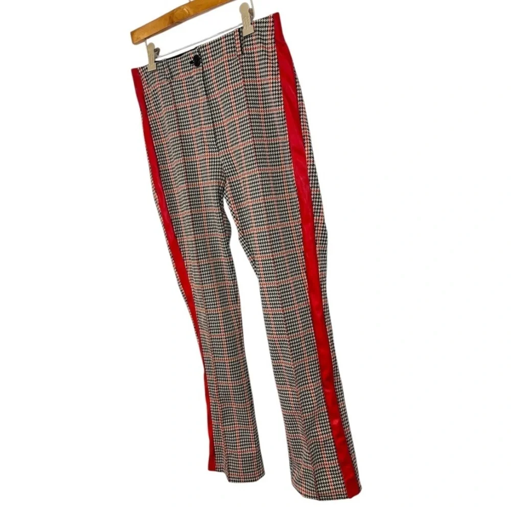 Marc Cain Women’s Houndstooth Pattern Dress Pants with Red Side Accents Size 4 - Picture 2 of 11